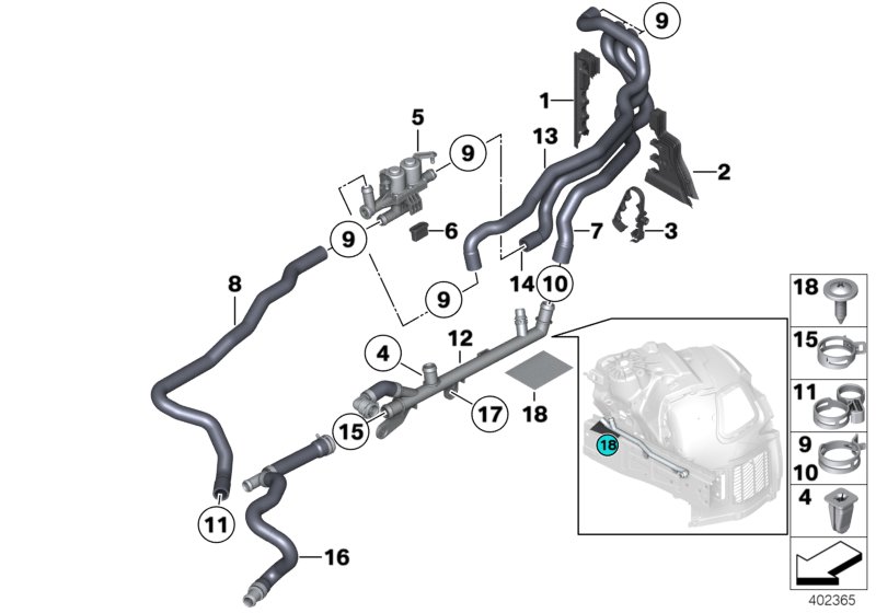 Coolant hoses, auxiliary heater