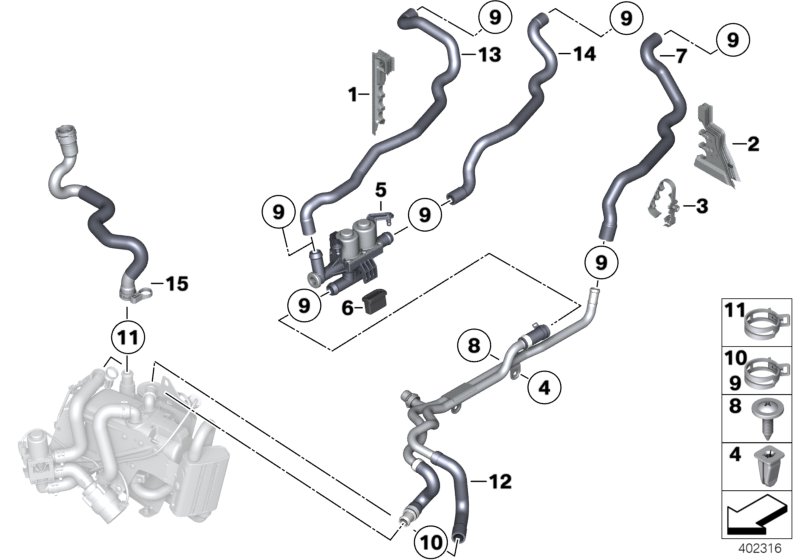 Coolant hoses, auxiliary heater