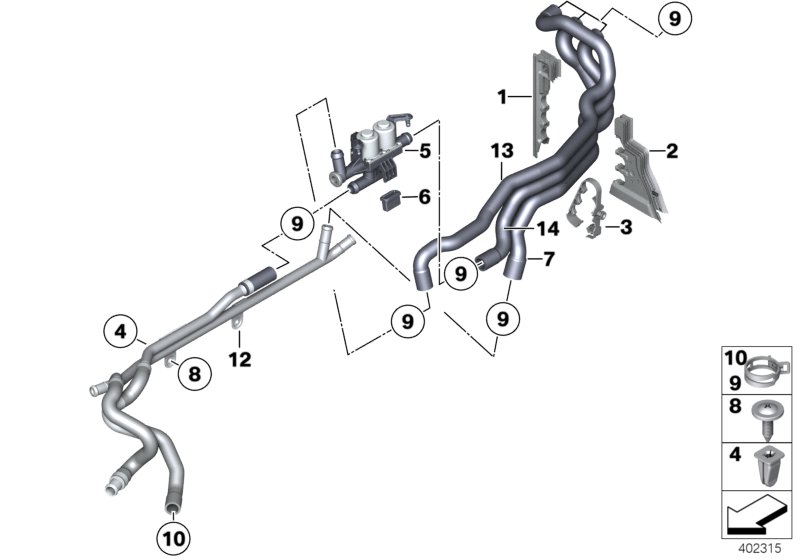 Coolant hoses, auxiliary heater