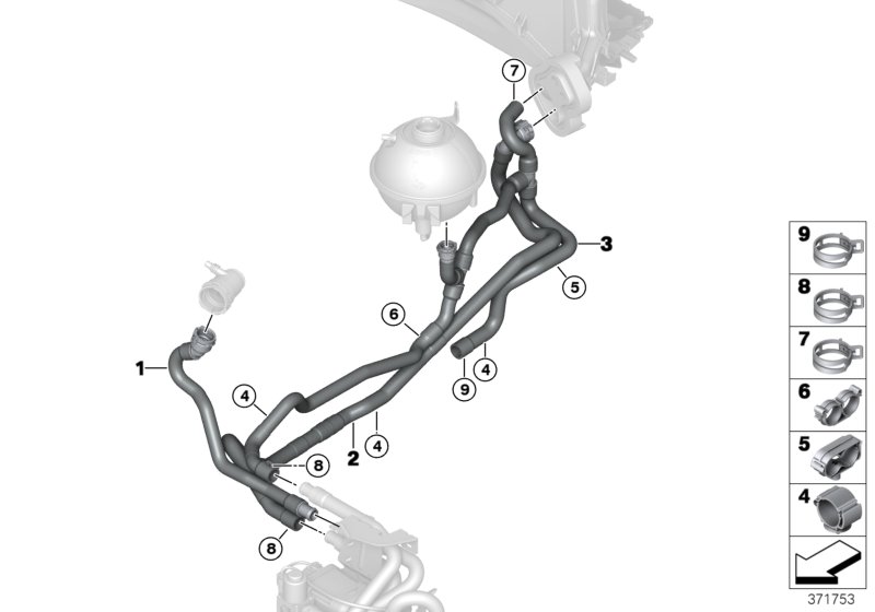 Coolant hoses, auxiliary heater