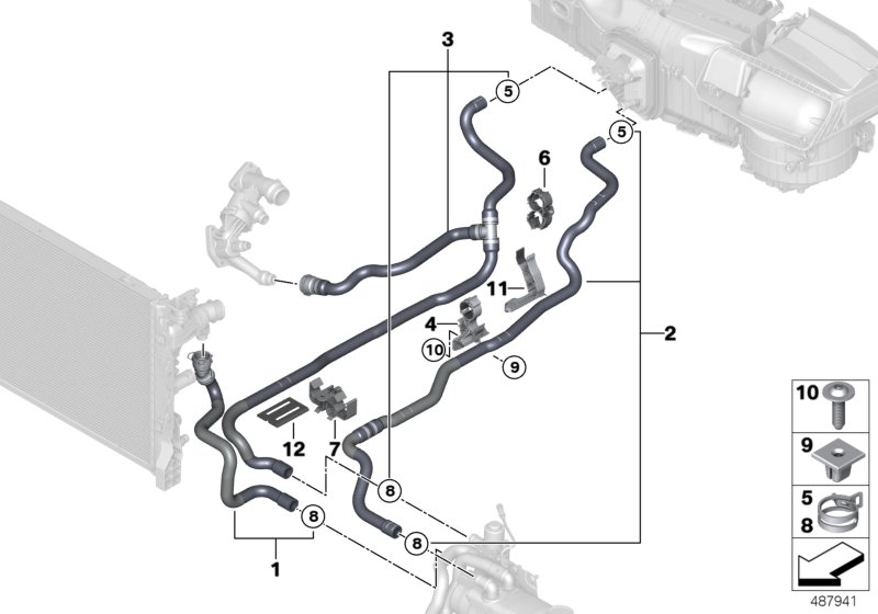 Coolant hoses, auxiliary heater