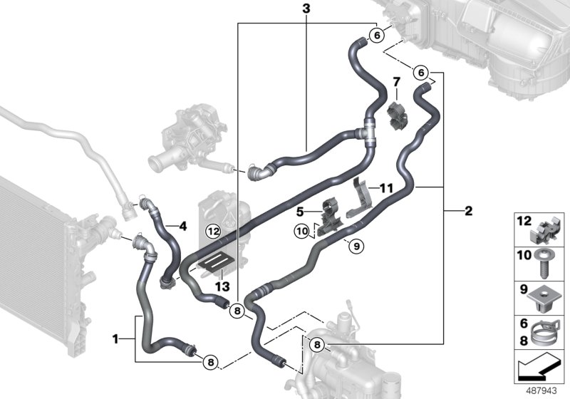 Coolant hoses, auxiliary heater