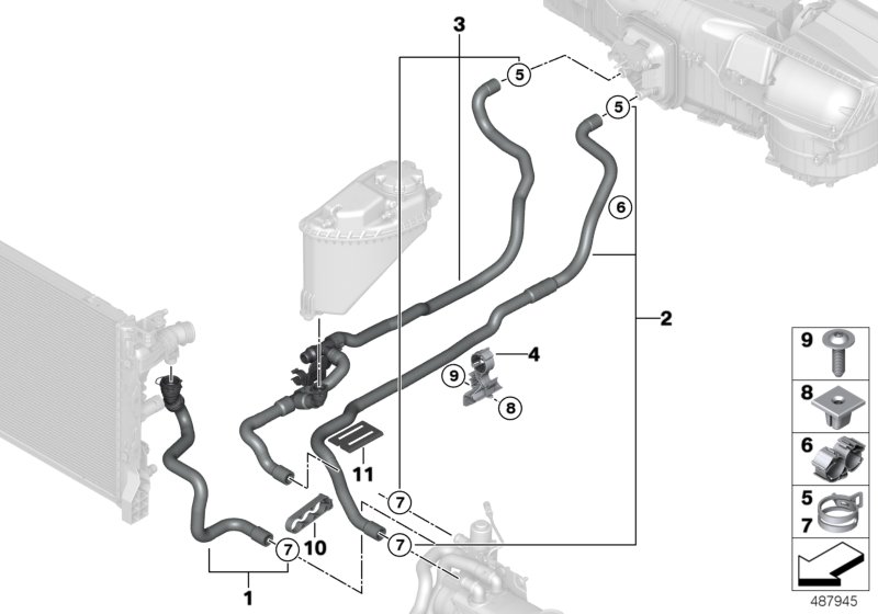 Coolant hoses, auxiliary heater