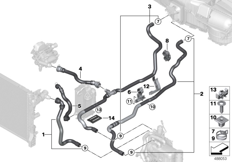 Coolant hoses, auxiliary heater