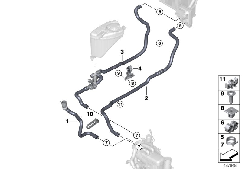 Coolant hoses, auxiliary heater