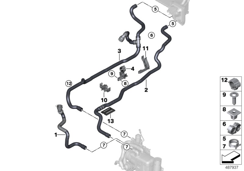 Coolant hoses, auxiliary heater