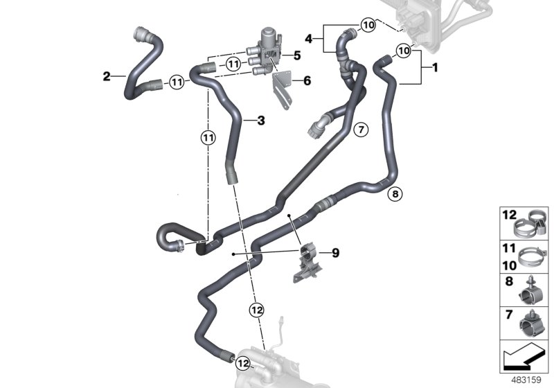 Coolant hoses, auxiliary heater
