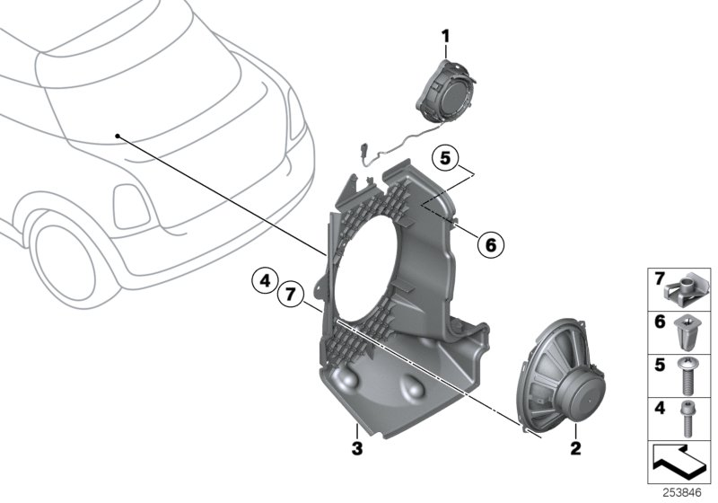 Single parts, speaker, rear