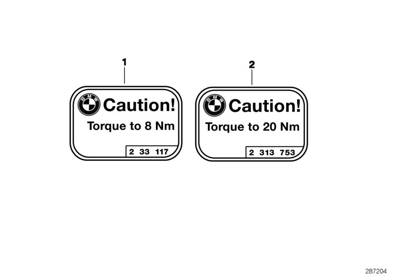 Sticker, tightening torque
