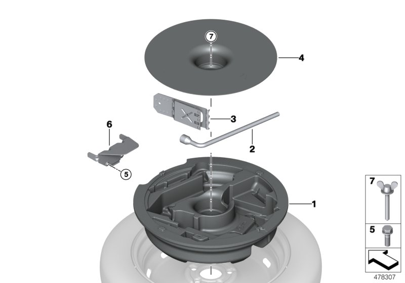 Compact spare wheel mounting