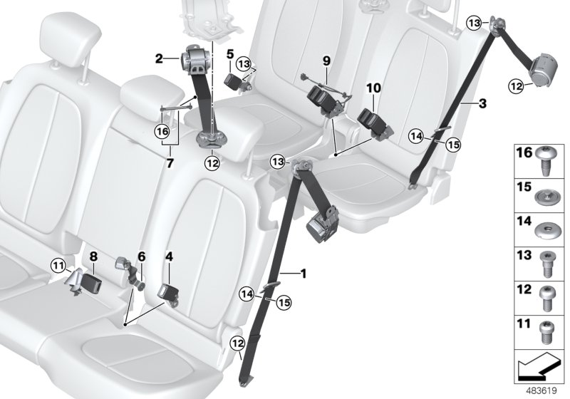 Safety belt, rear