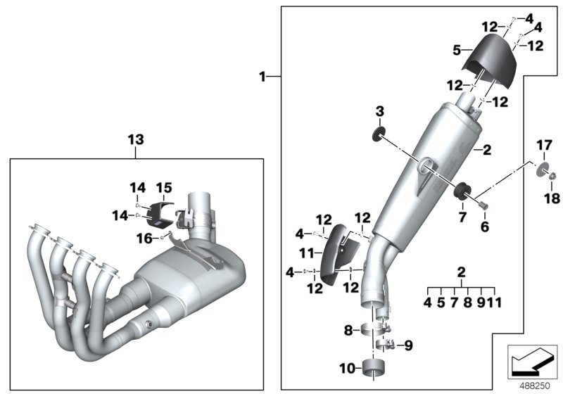 Separate parts, HP titanium exh. system