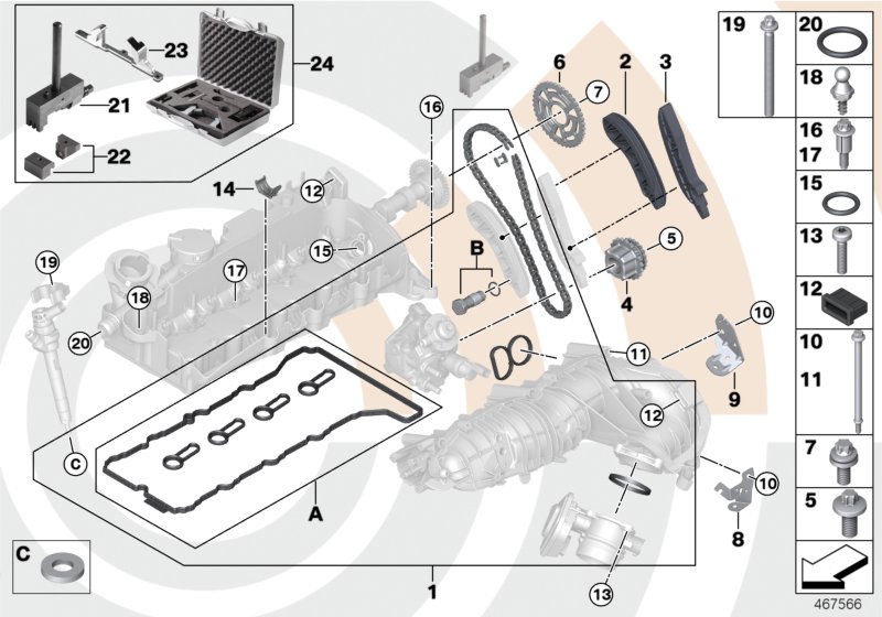 Repair kit, open timing chain, top