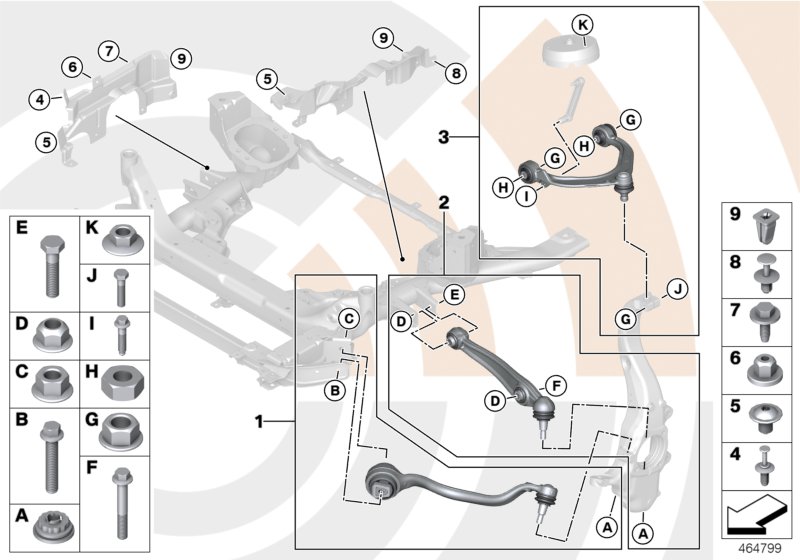 Repair kit, trailing links and wishbones