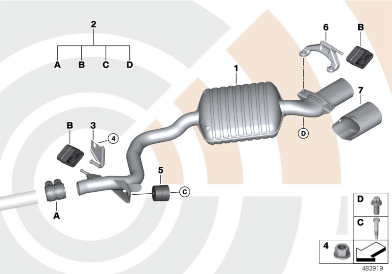 Rear silencer and installation kit