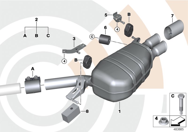 Rear silencer and installation kit