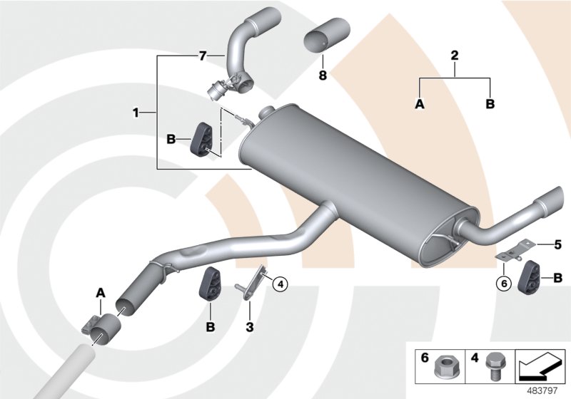 Rear silencer and installation kit