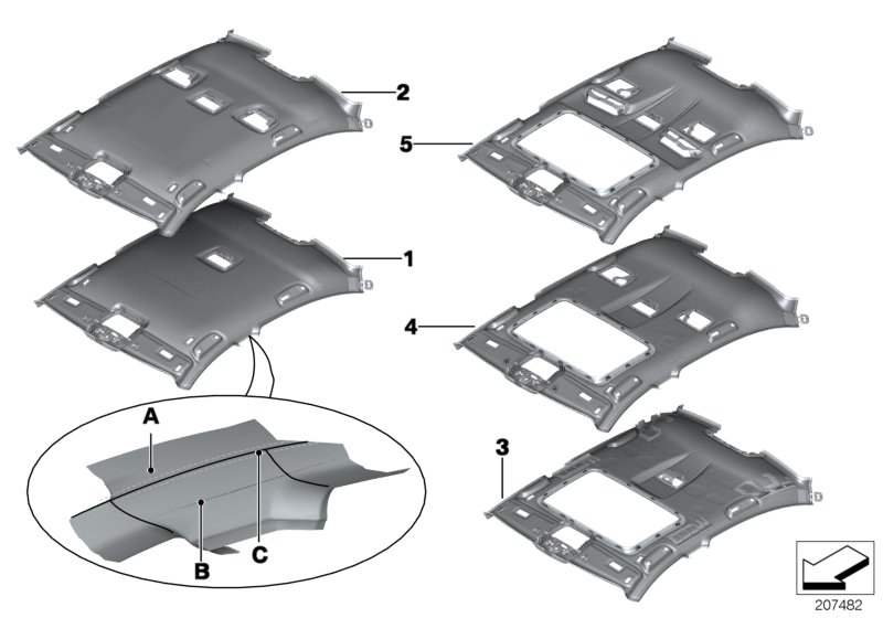 Individual moulded headliner, Alcantara