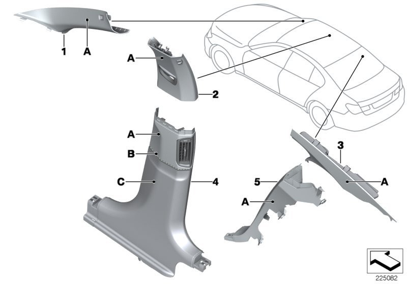 Indiv. A-, B-, C-pillar trim panel