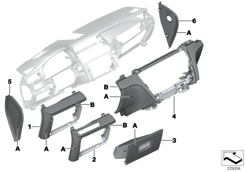 Indiv. dashboard mounting parts, bottom