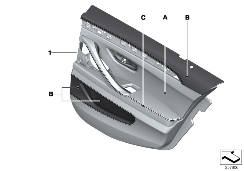 Indi.door trim panel, full leather, rear