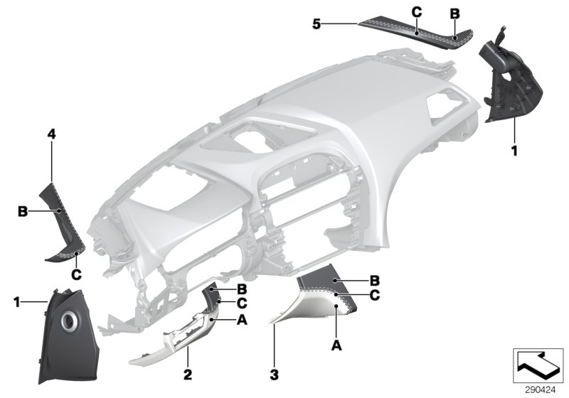 Individual dashboard, mounting parts
