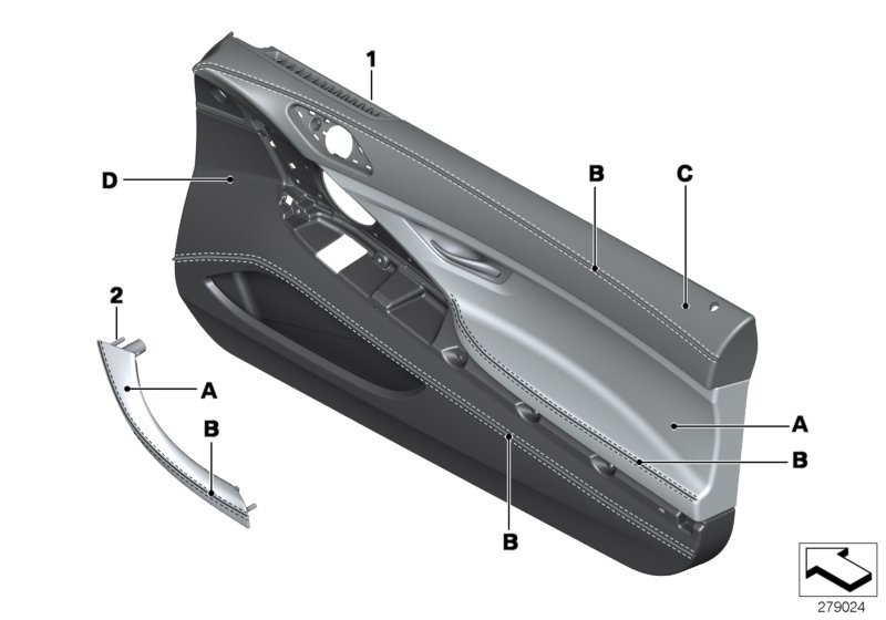 Indiv.door trim panel, front leather