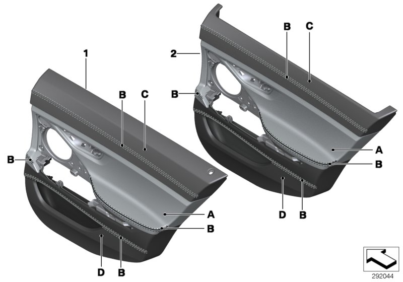 Indiv. door trim panel, leather rear