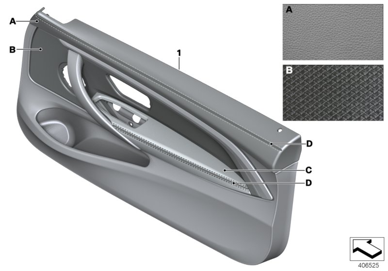 Indiv.door trim panel, front leather