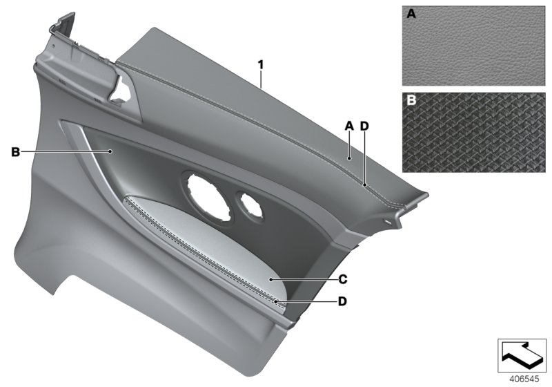 Indiv.lateral trim panel, leather