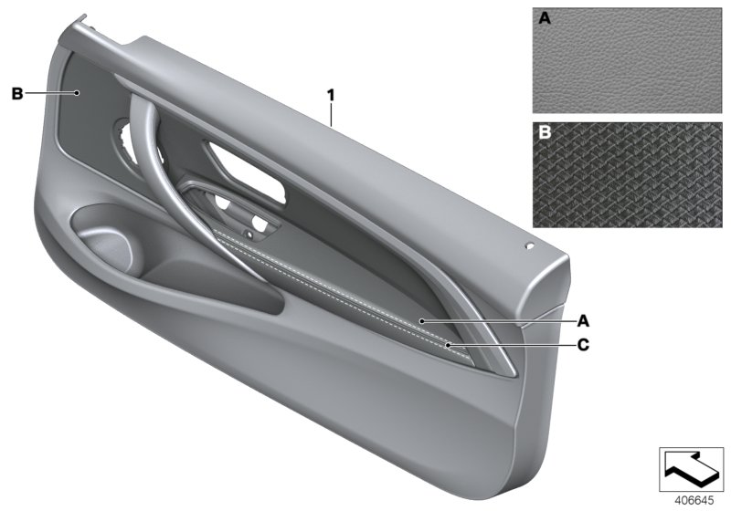 Indiv.door trim panel, front leather