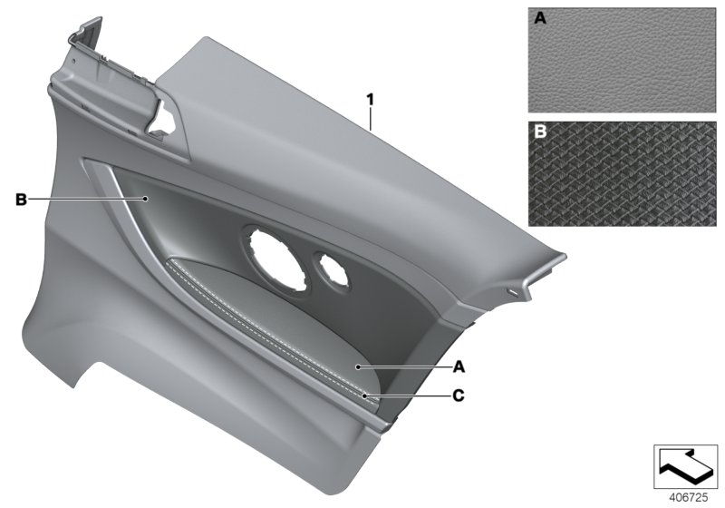 Indiv.lateral trim panel, leather