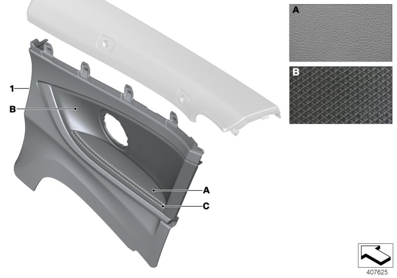 Indiv.lateral trim panel, leather