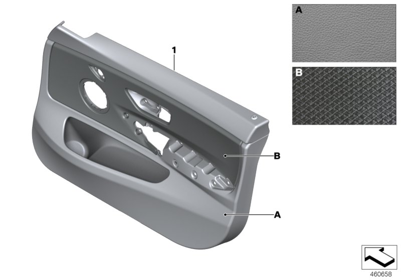 Indiv.door trim panel, front leather