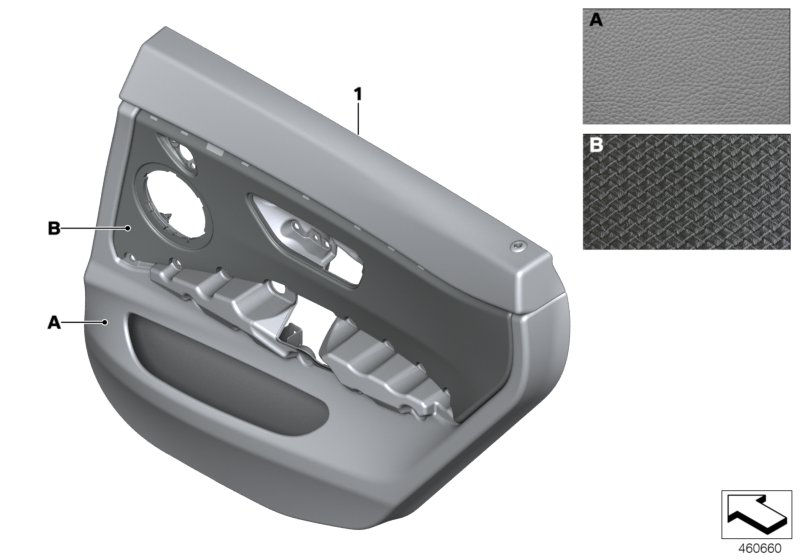 Indiv. door trim panel, leather rear