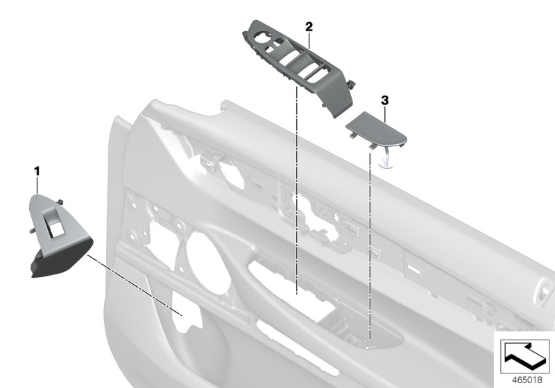 Ind. mounted parts front door trim panel