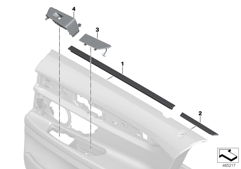 Indi. mounted parts rear door trim panel