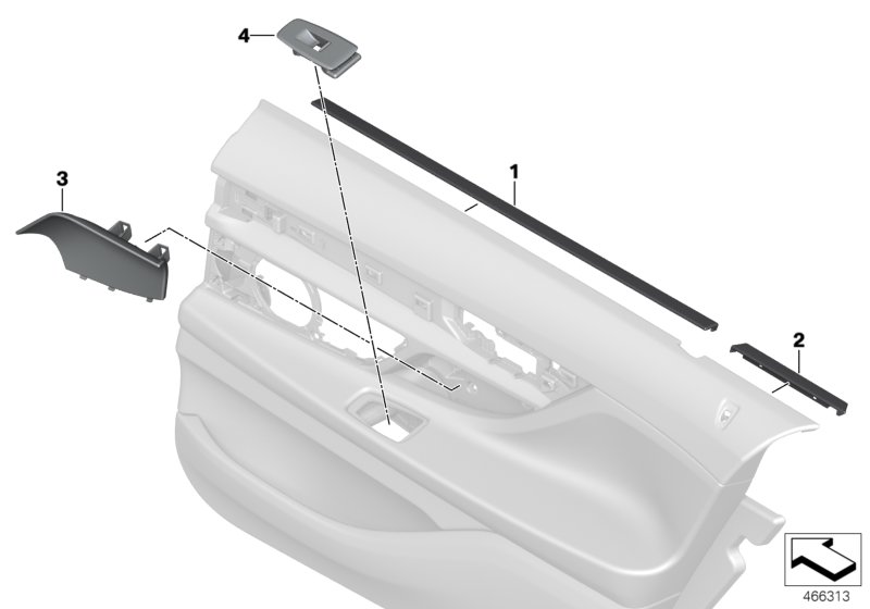 Indi. mounted parts rear door trim panel