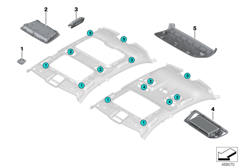 Individual mounted parts headliner