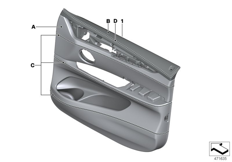 Indiv.door trim panel, front leather