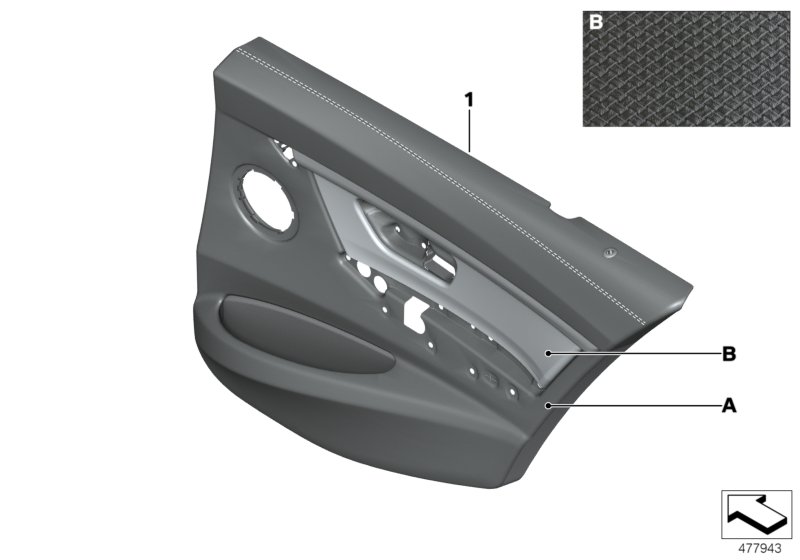 Individual rear door trim panel,leather