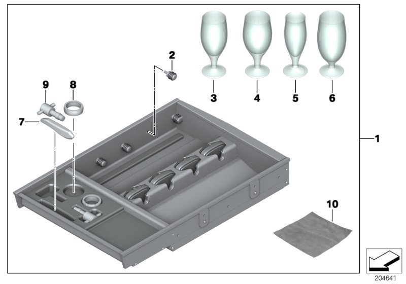 Glassware storage in boot
